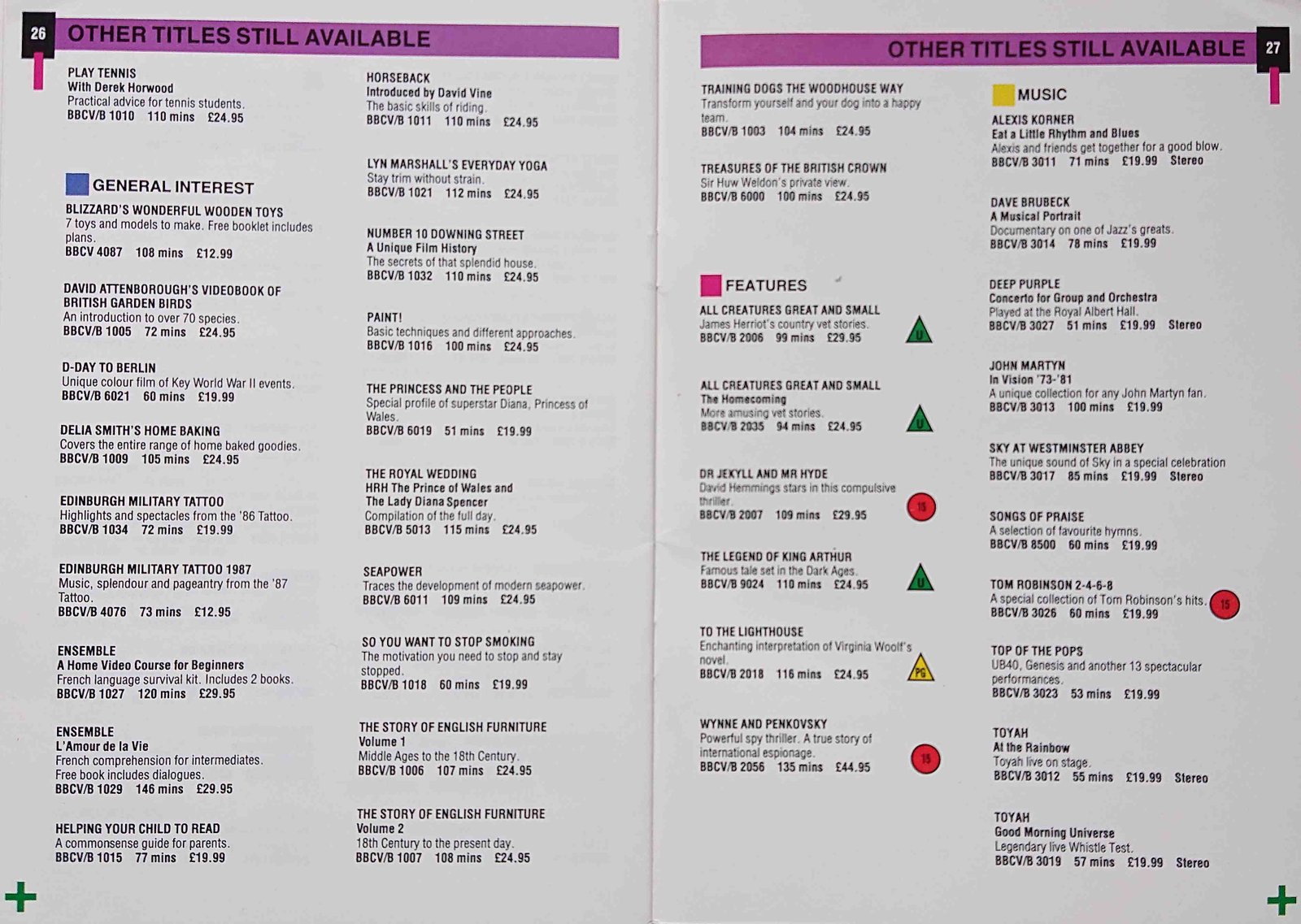 Other pages of catalogue BBC Video catalogue 1988